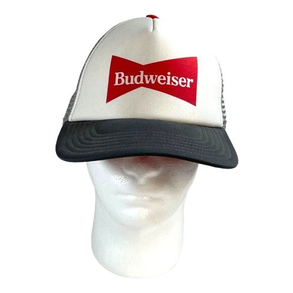 Budweiser Trucker Hat Mesh Back VTG Adjustable Snapback Iconic Red Bowtie Logo - Picture 2 of 7